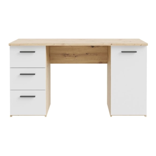 Biurko 140x60 cm z 3 szufladami i szafką Dąb Artisan / Biały